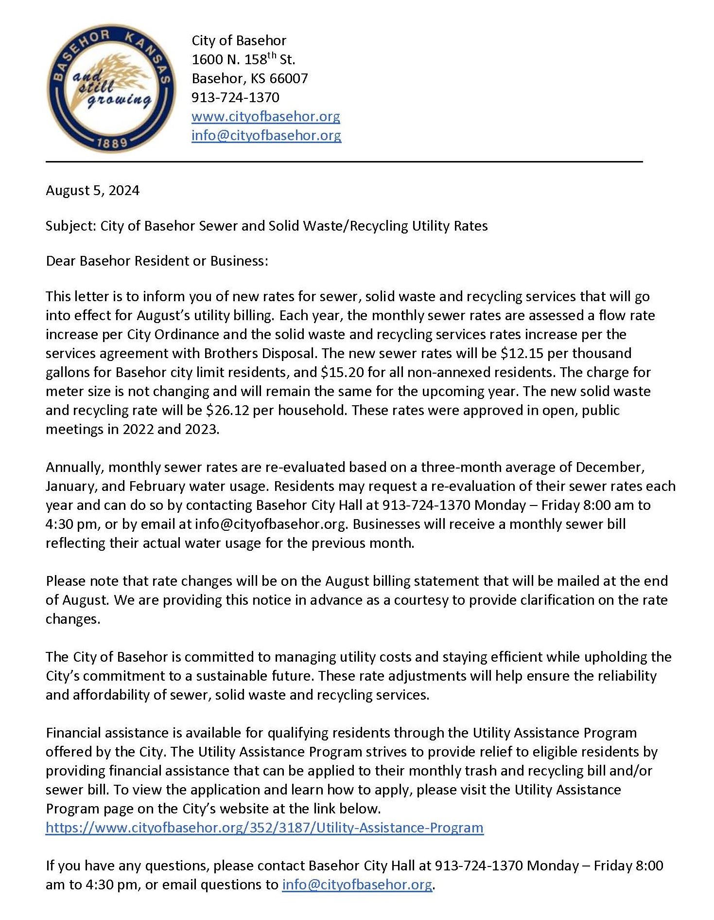 2024 Rate Increase Letter